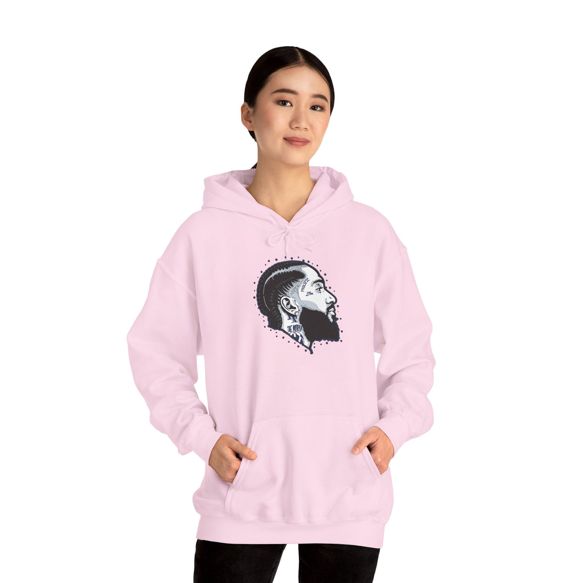 Portrait Graphic NIPSEY – Side Profile Ink Illustration Hooded
