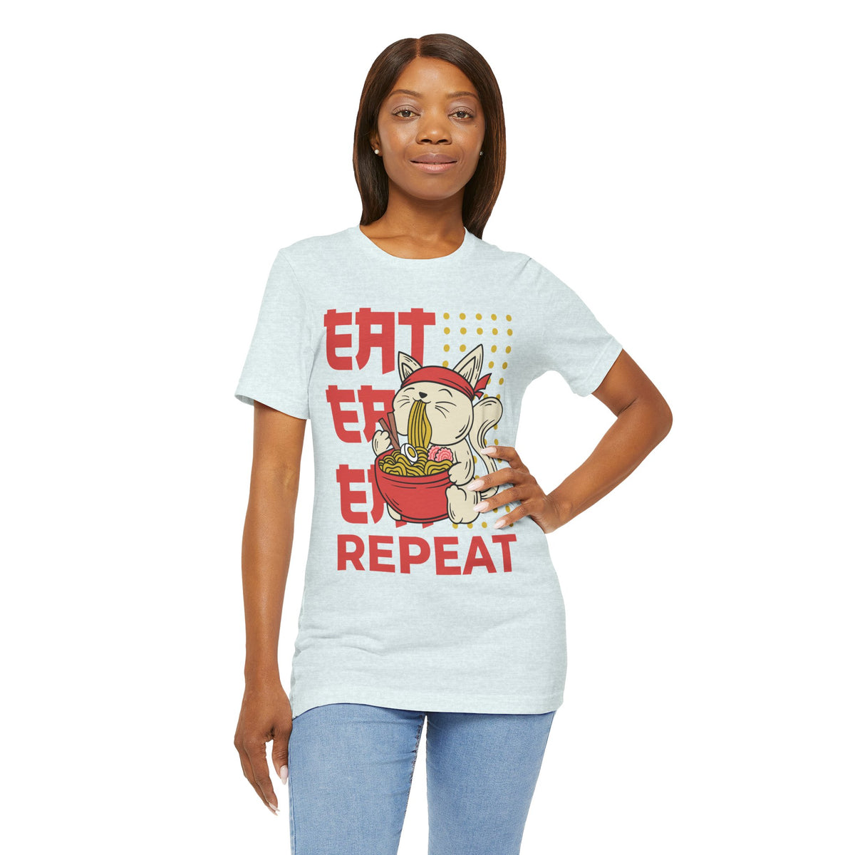 Ramen Cat Tee — "Eat Sleep Repeat" Cute Noodle Lover T-Shirt