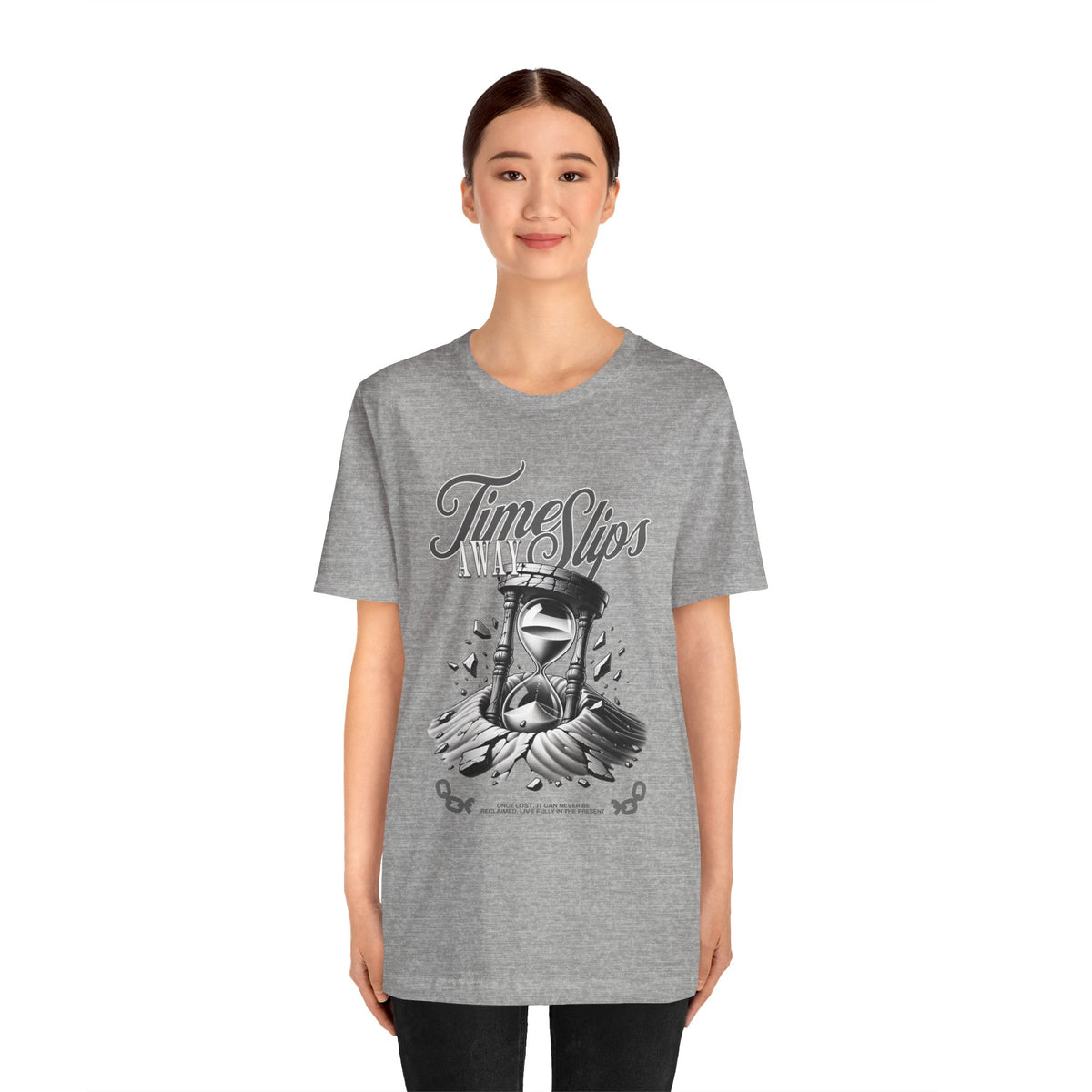 Time Slips Hourglass T‑Shirt — Vintage Black & White Graphic Tee