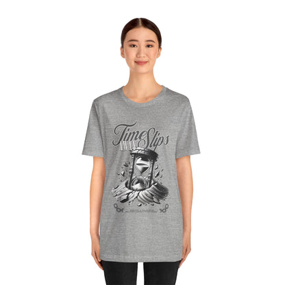 Time Slips Hourglass T‑Shirt — Vintage Black & White Graphic Tee