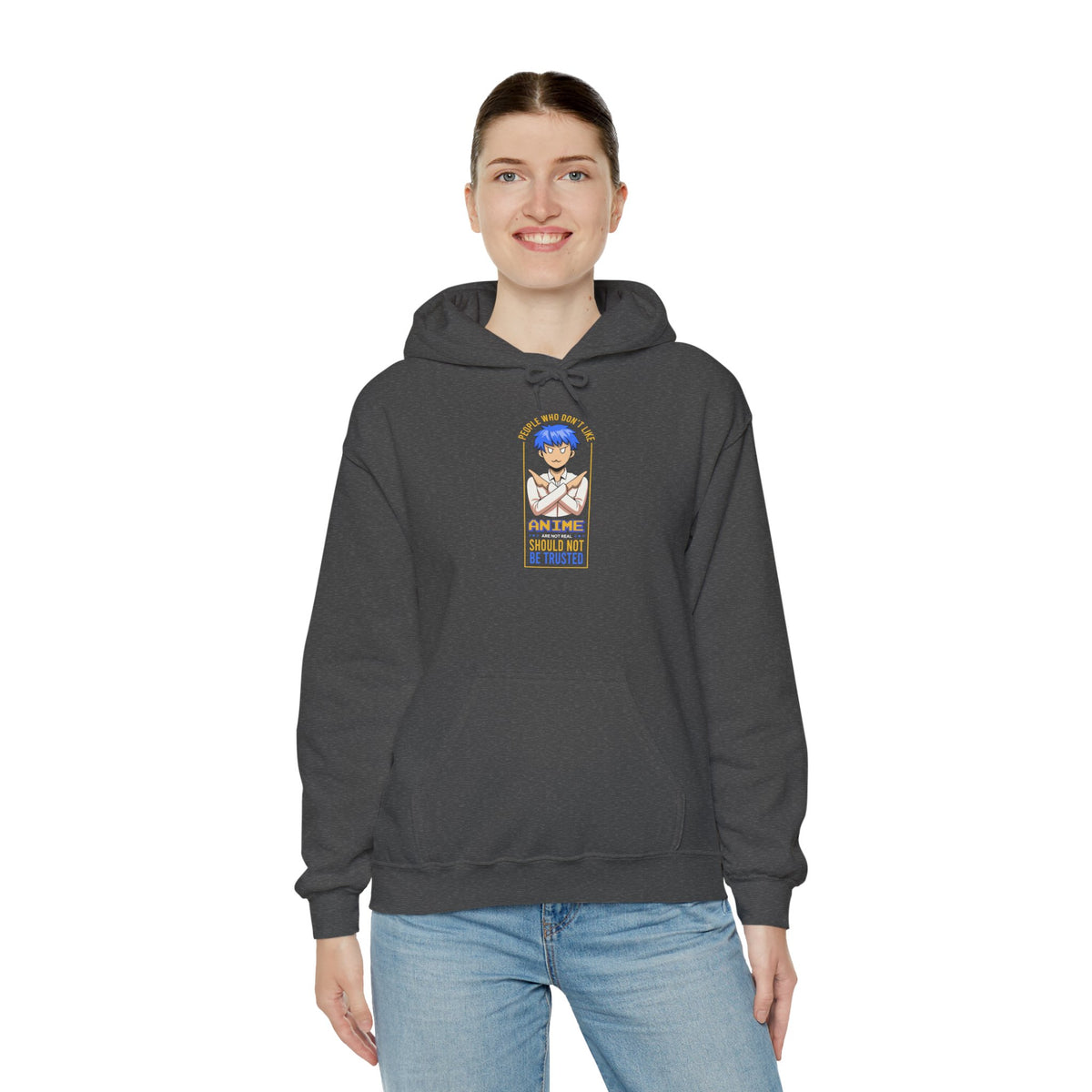 Anime Blue-Haired Character Hoodie — 'Promise to Be Trusted' Graphic Pullover