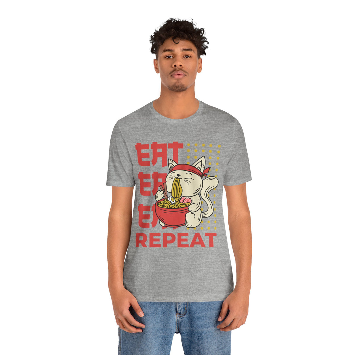 Ramen Cat Tee — "Eat Sleep Repeat" Cute Noodle Lover T-Shirt
