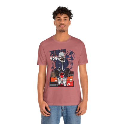 Anime Sneakerhead Tee — Sitting Character on Shoe Boxes with Japanese Text