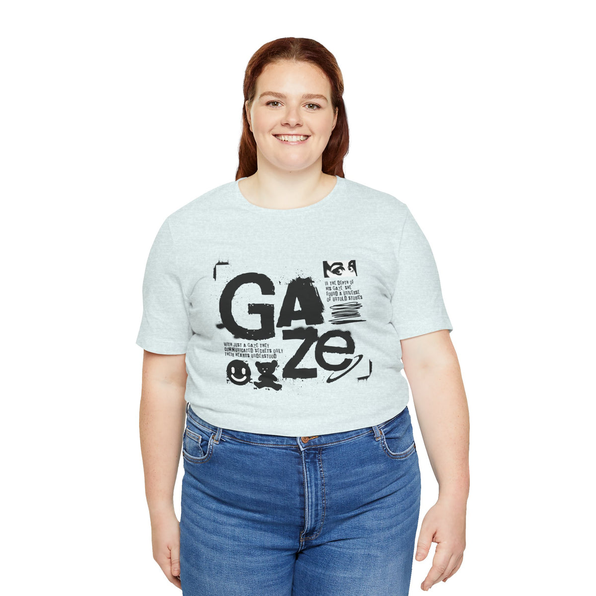 Gaze Typography Graphic Tee — Abstract Monochrome Text Art T-Shirt