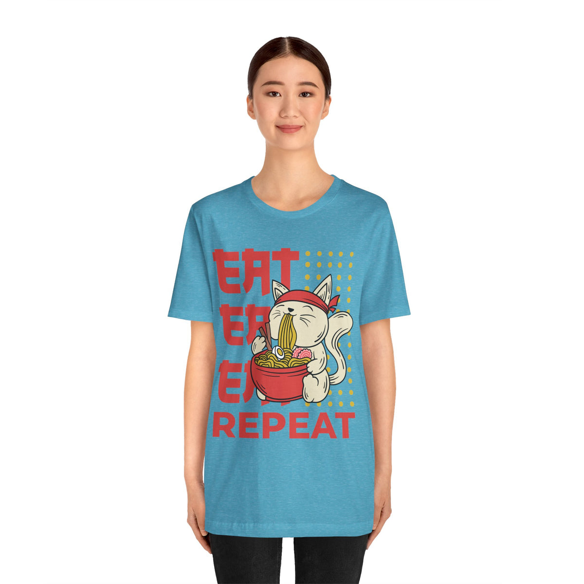 Ramen Cat Tee — "Eat Sleep Repeat" Cute Noodle Lover T-Shirt