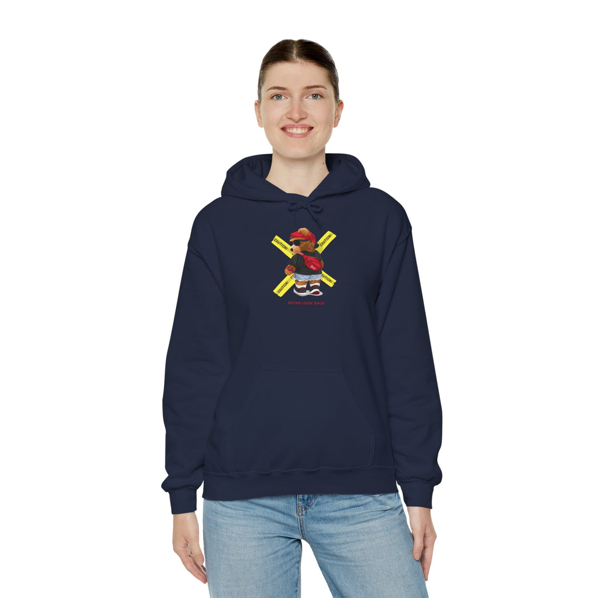 Hockey Bear Graphic Hoodie — 'Never Give Up' Cozy Skate Sweatshirt