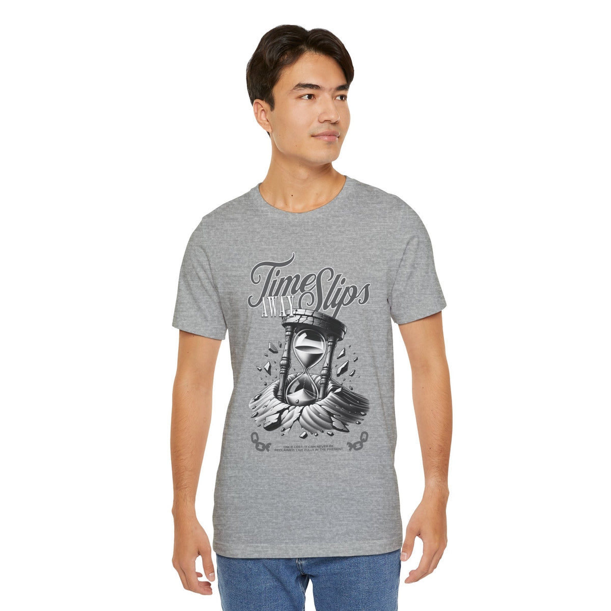 Time Slips Hourglass T‑Shirt — Vintage Black & White Graphic Tee