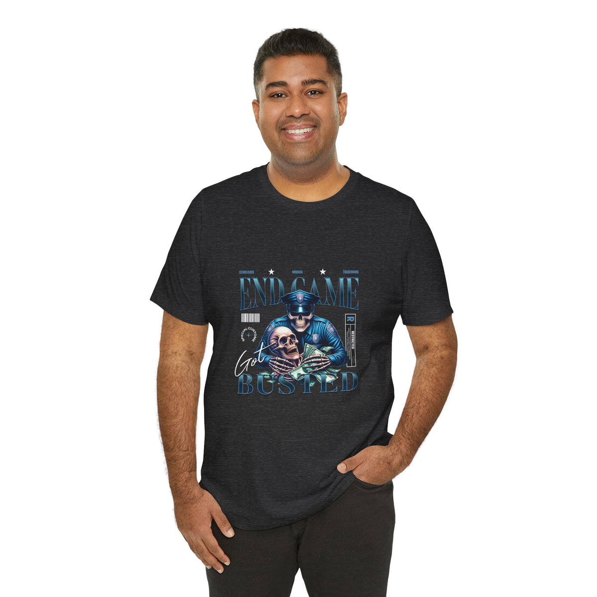 Endgame Got Busted Tee — Police Skull Graphic T-Shirt