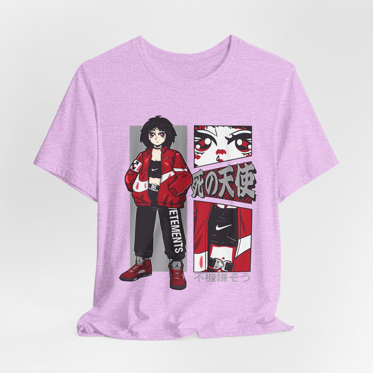 Anime Streetwear Tee — Red-Jacket Angel Graphic