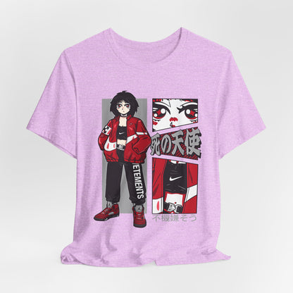 Anime Streetwear Tee — Red-Jacket Angel Graphic