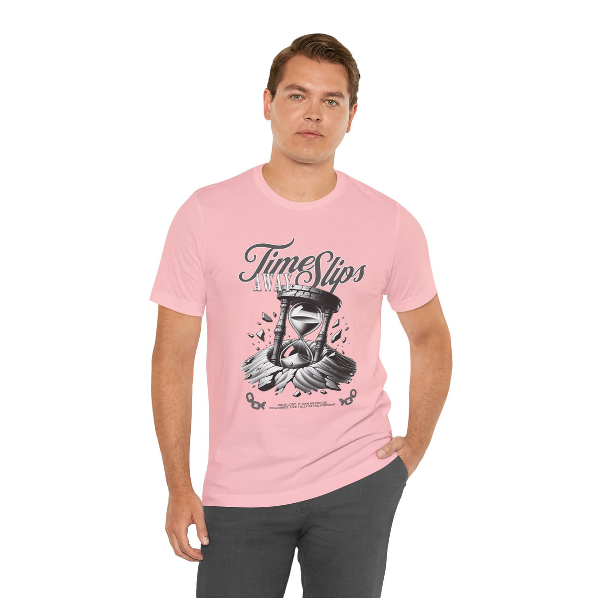 Time Slips Hourglass T‑Shirt — Vintage Black & White Graphic Tee