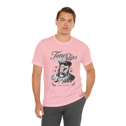 Time Slips Hourglass T‑Shirt — Vintage Black & White Graphic Tee