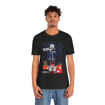 Anime Sneakerhead Tee — Sitting Character on Shoe Boxes with Japanese Text