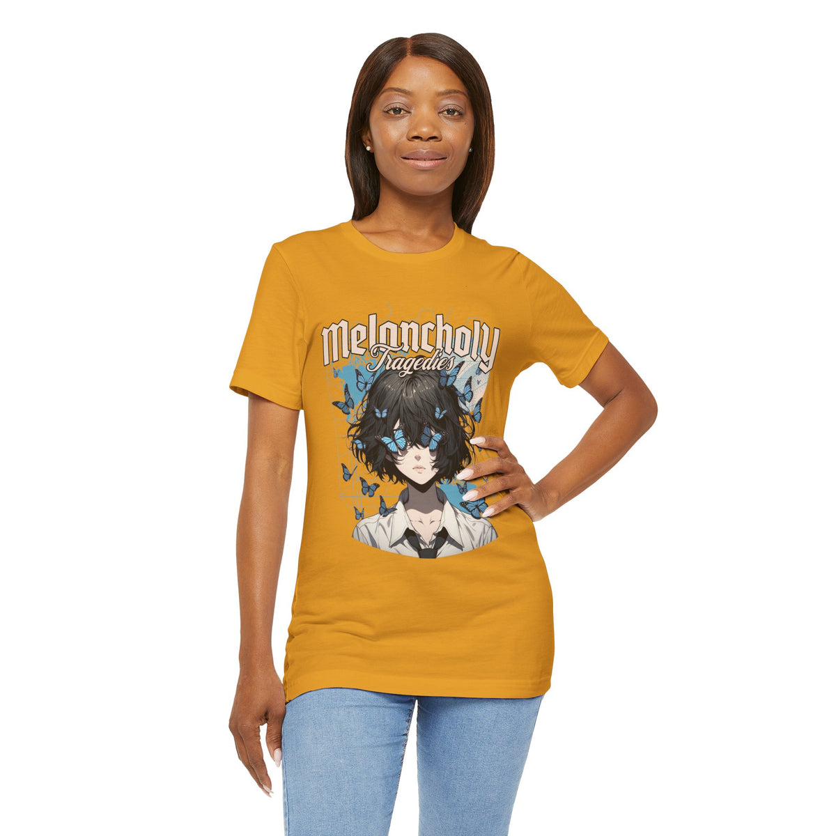 Melancholy Tragedia Anime Tee — Blue Butterflies Graphic T-Shirt