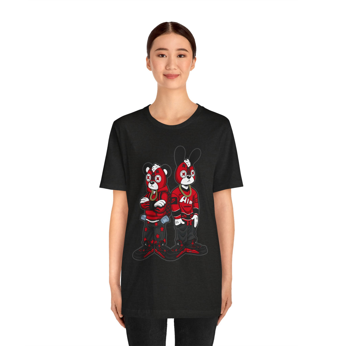 Streetwear Cartoon Bear & Bunny Tee — Hip Hop Graphic T-Shirt