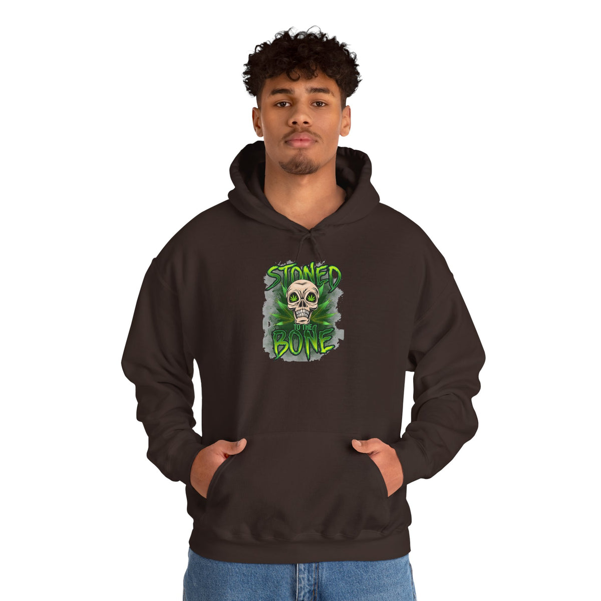 Skull 'Stoned Bone' Hoodie – Green Cannabis Skull Graphic Pullover