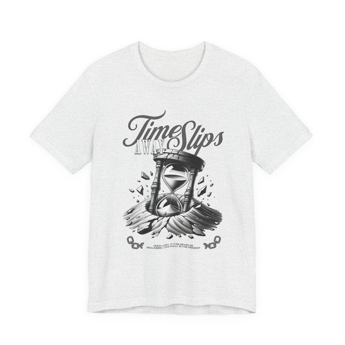 Time Slips Hourglass T‑Shirt — Vintage Black & White Graphic Tee