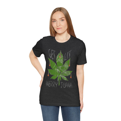 Merry Tijuana Cannabis Leaf Tee — 'Get Lit' Holiday Marijuana T-Shirt