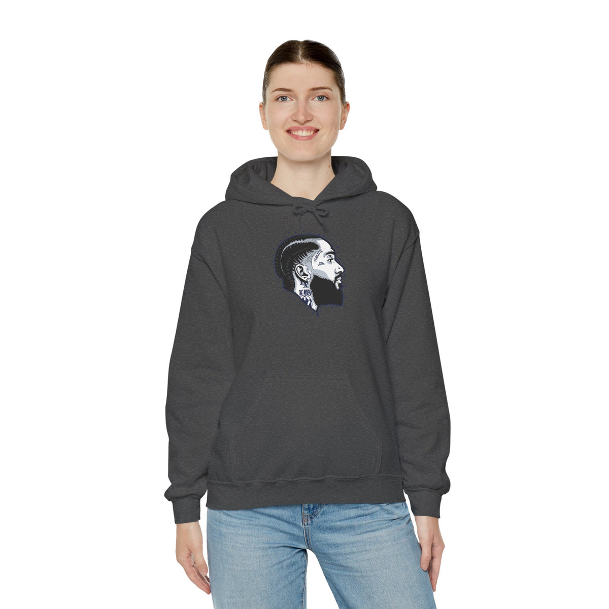 Portrait Graphic NIPSEY – Side Profile Ink Illustration Hooded