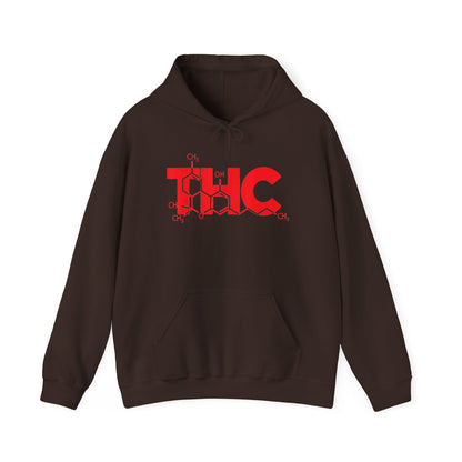 THC Molecule Hoodie – Red Chemistry Logo Cannabis Sweatshirt