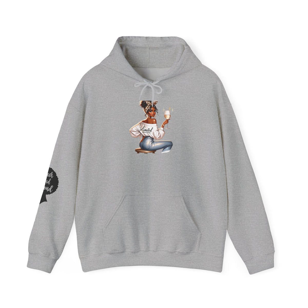 Cozy Chick Hoodie — Fashionable Woman Relaxing with Coffee Graphic Hooded Sweatshirt
