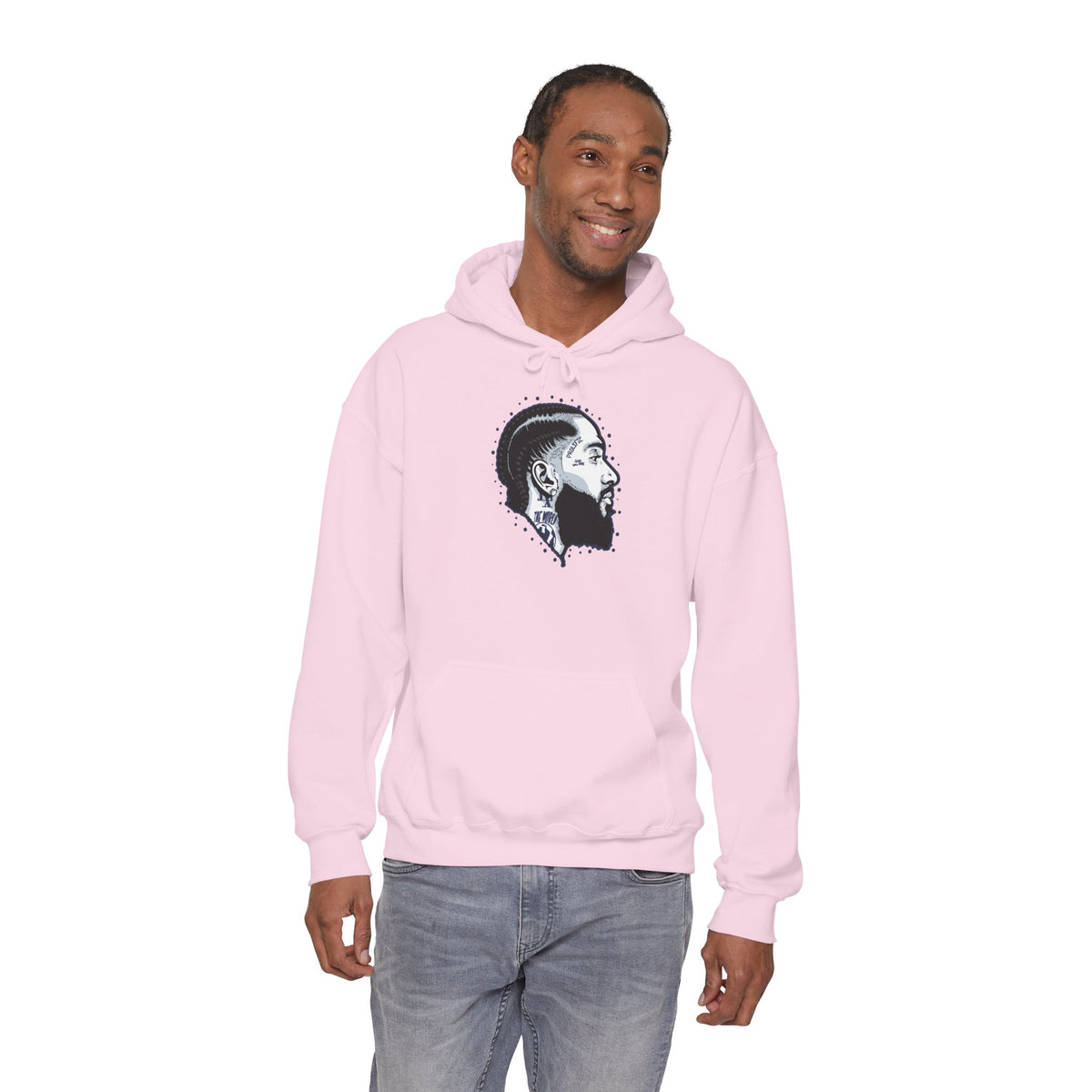 Portrait Graphic NIPSEY – Side Profile Ink Illustration Hooded