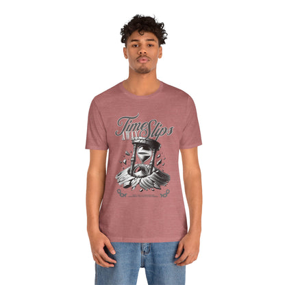 Time Slips Hourglass T‑Shirt — Vintage Black & White Graphic Tee