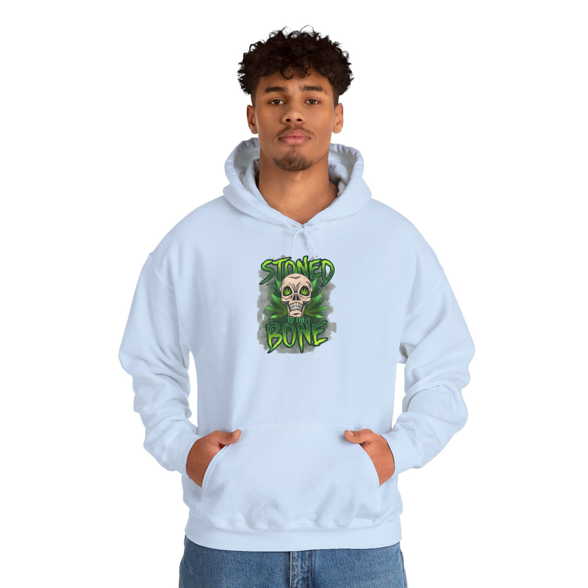 Skull 'Stoned Bone' Hoodie – Green Cannabis Skull Graphic Pullover