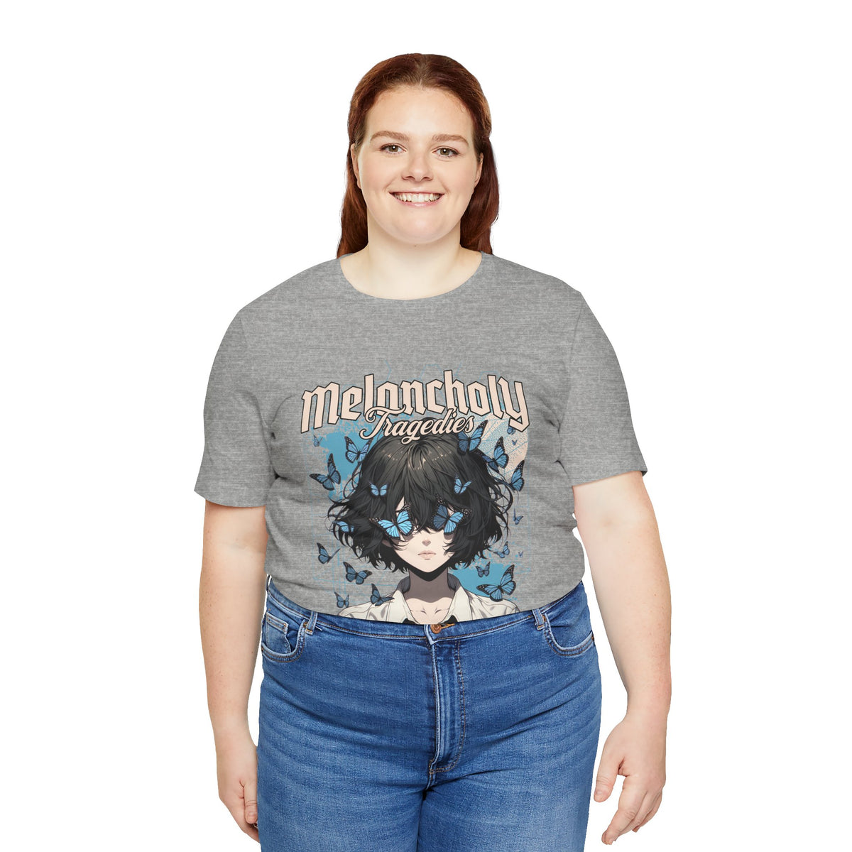 Melancholy Tragedia Anime Tee — Blue Butterflies Graphic T-Shirt