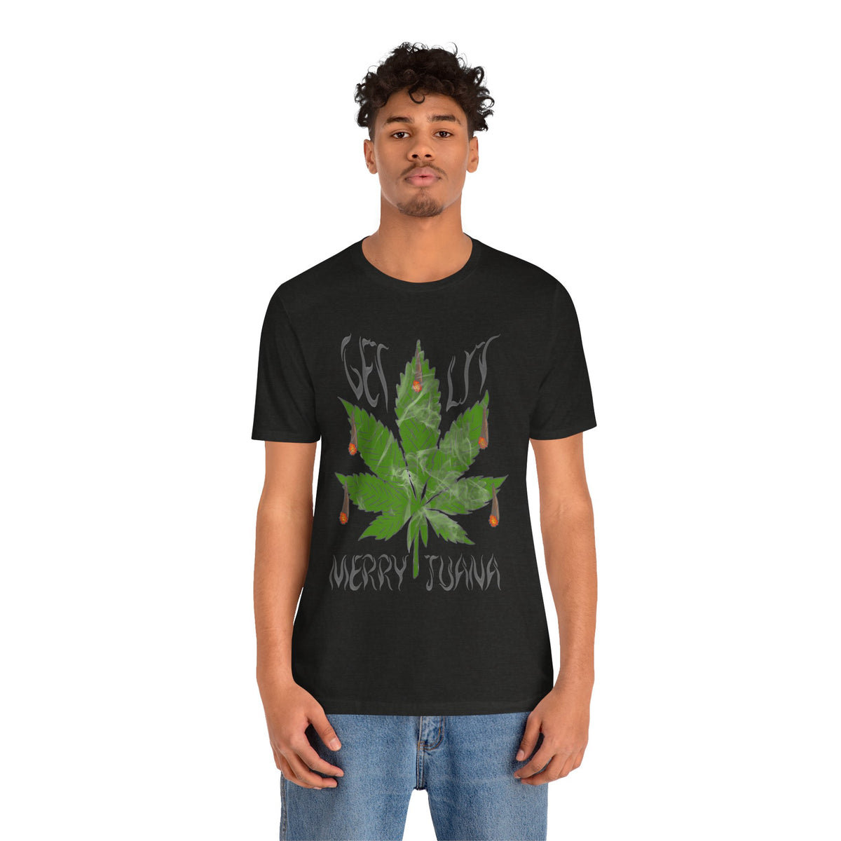 Merry Tijuana Cannabis Leaf Tee — 'Get Lit' Holiday Marijuana T-Shirt