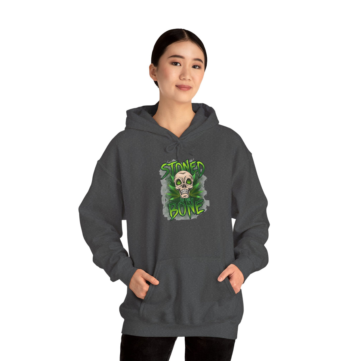 Skull 'Stoned Bone' Hoodie – Green Cannabis Skull Graphic Pullover