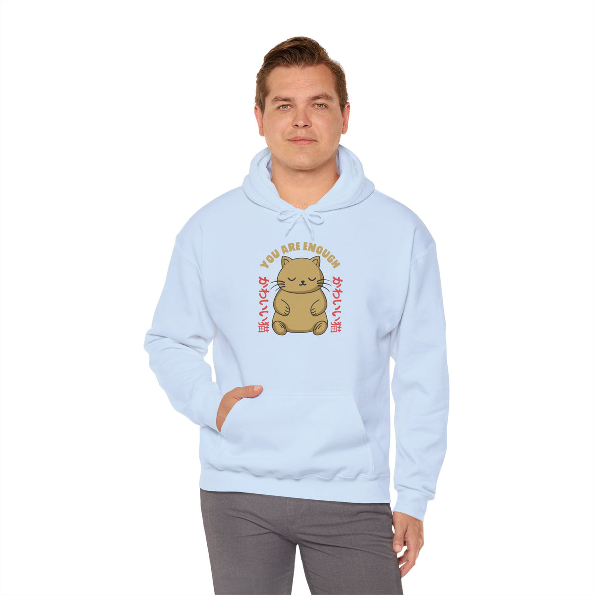Hoodie — Cute 'You Are Enough' Kawaii Cat Comfort Hoodie