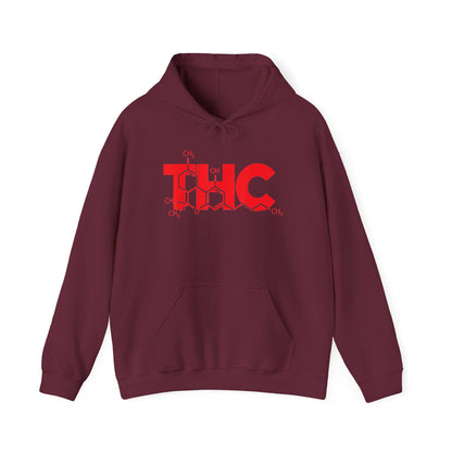 THC Molecule Hoodie – Red Chemistry Logo Cannabis Sweatshirt