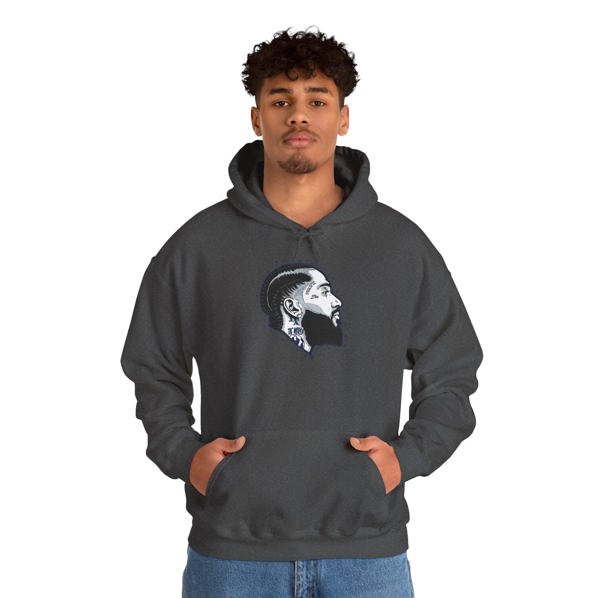 Portrait Graphic NIPSEY – Side Profile Ink Illustration Hooded