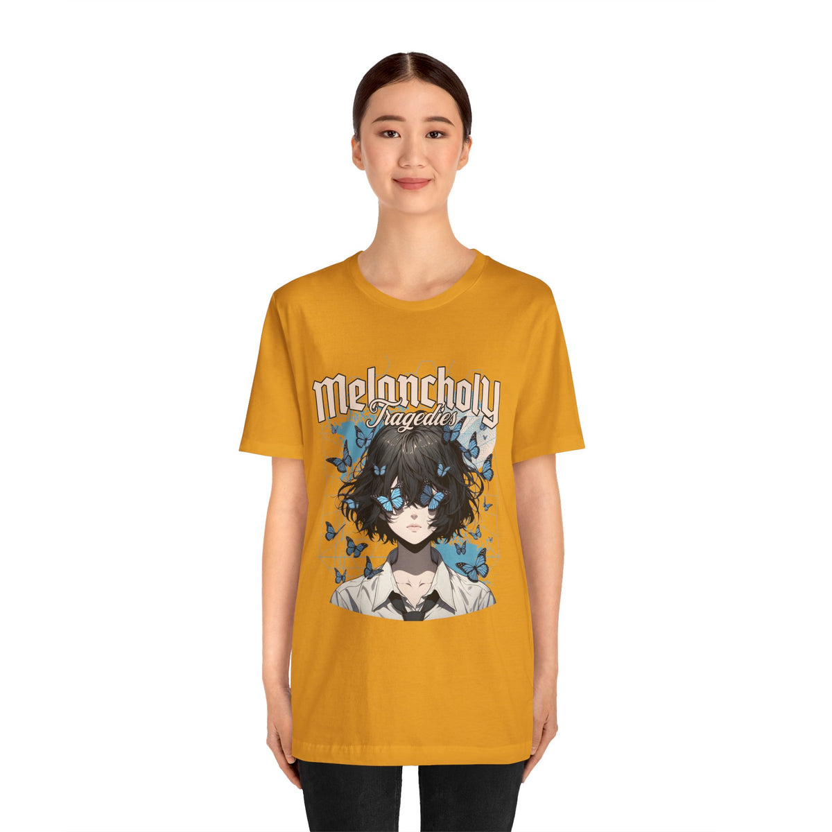 Melancholy Tragedia Anime Tee — Blue Butterflies Graphic T-Shirt