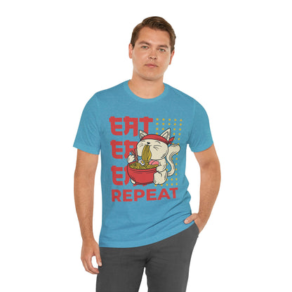 Ramen Cat Tee — "Eat Sleep Repeat" Cute Noodle Lover T-Shirt