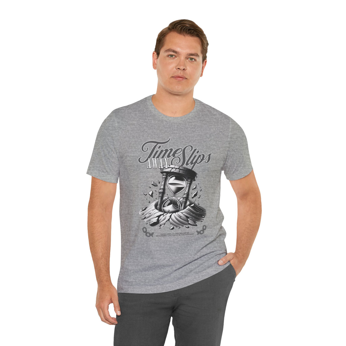 Time Slips Hourglass T‑Shirt — Vintage Black & White Graphic Tee