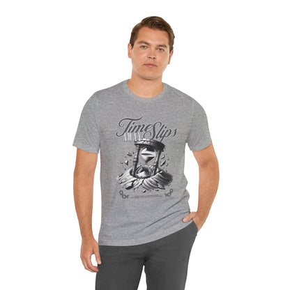 Time Slips Hourglass T‑Shirt — Vintage Black & White Graphic Tee