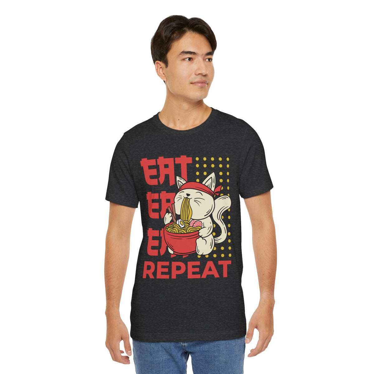 Ramen Cat Tee — "Eat Sleep Repeat" Cute Noodle Lover T-Shirt