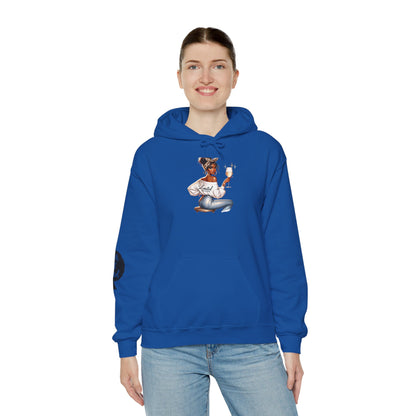 Cozy Chick Hoodie — Fashionable Woman Relaxing with Coffee Graphic Hooded Sweatshirt