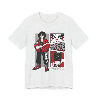 Anime Streetwear Tee — Red-Jacket Angel Graphic