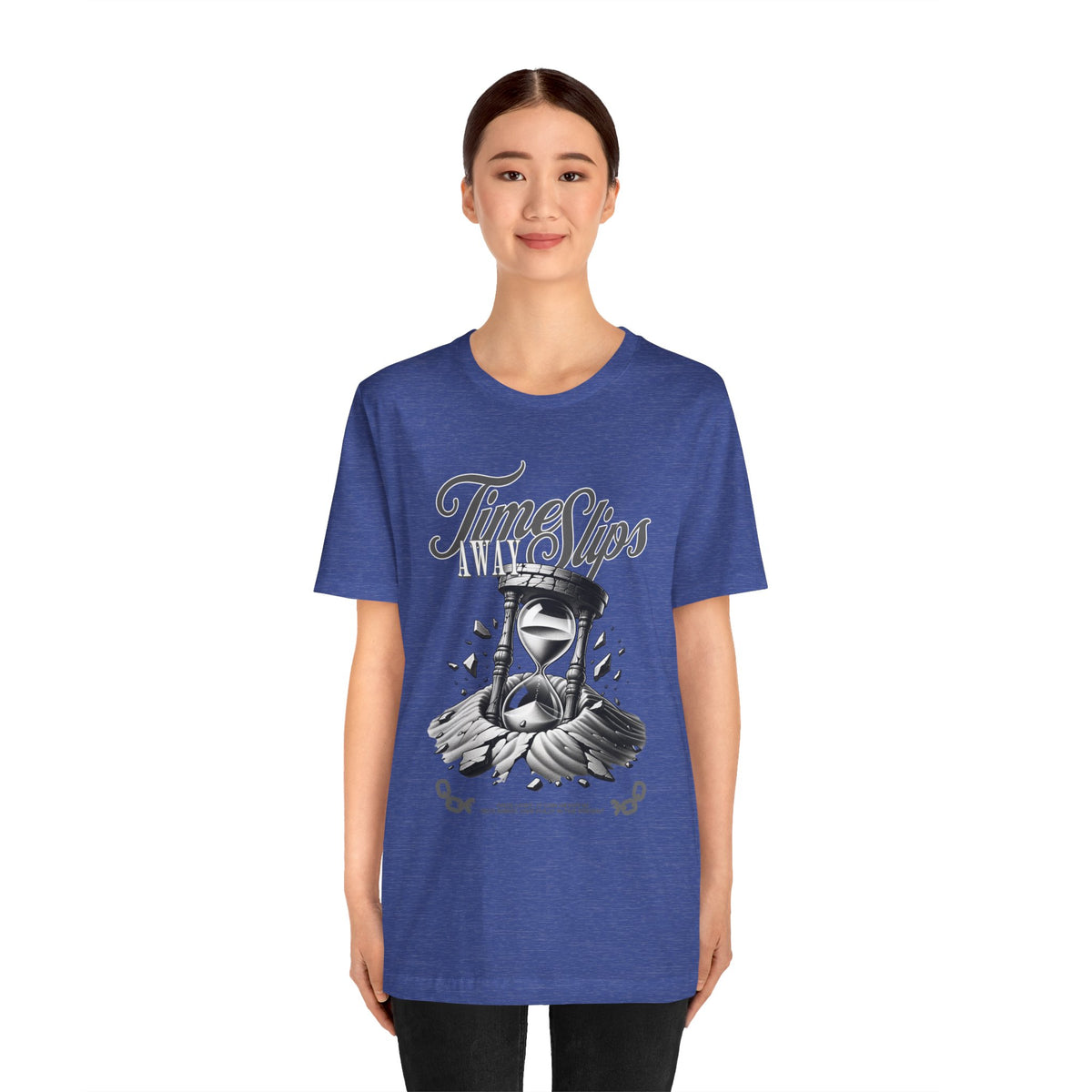 Time Slips Hourglass T‑Shirt — Vintage Black & White Graphic Tee