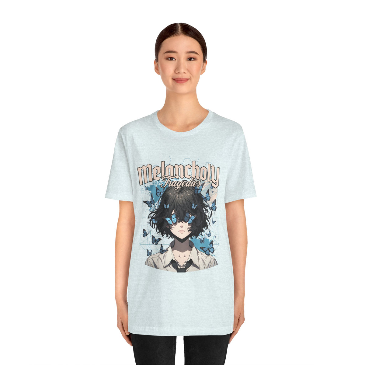 Melancholy Tragedia Anime Tee — Blue Butterflies Graphic T-Shirt