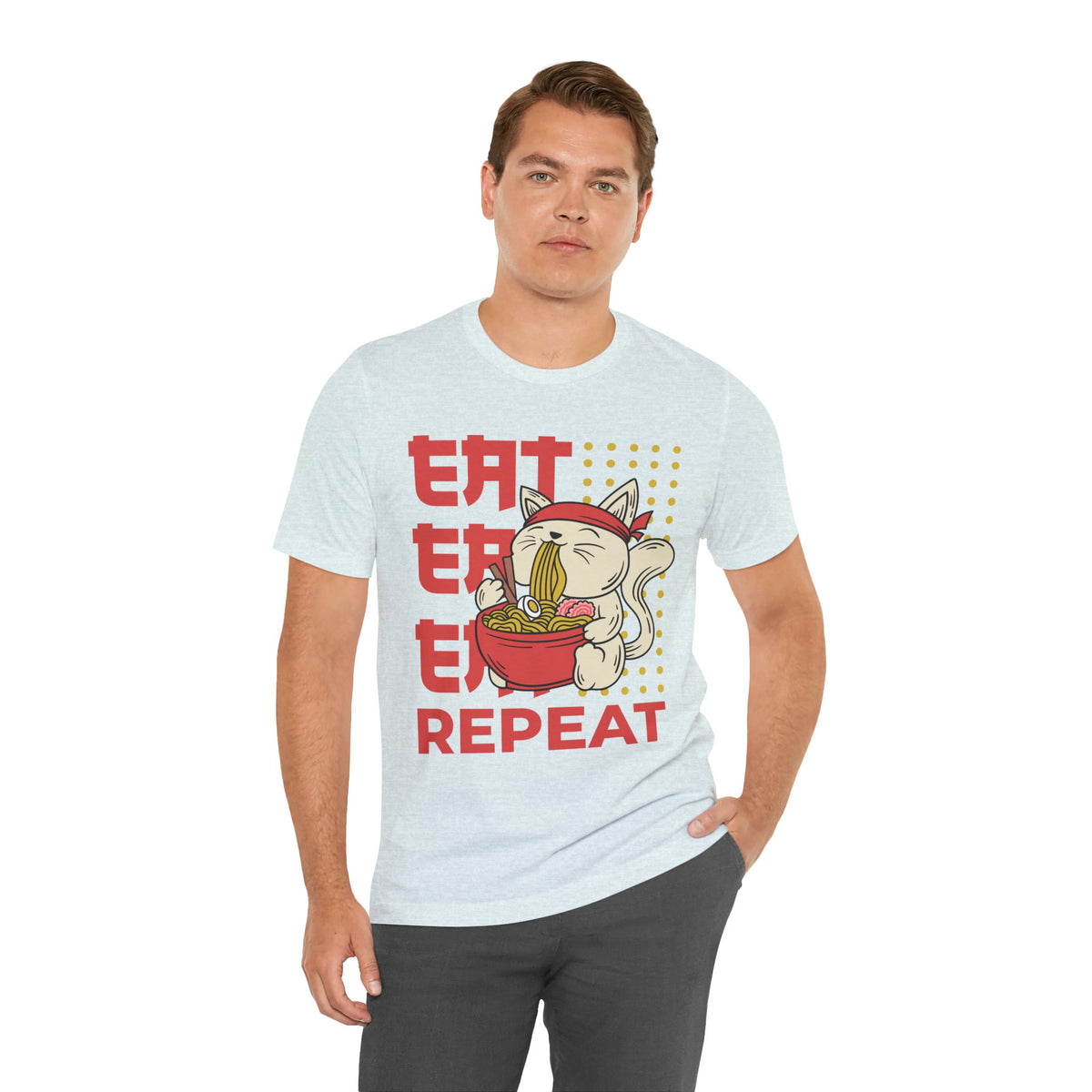 Ramen Cat Tee — "Eat Sleep Repeat" Cute Noodle Lover T-Shirt