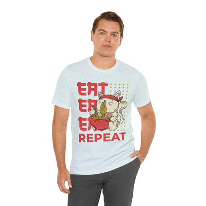Ramen Cat Tee — "Eat Sleep Repeat" Cute Noodle Lover T-Shirt
