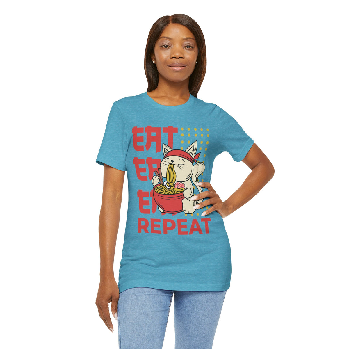 Ramen Cat Tee — "Eat Sleep Repeat" Cute Noodle Lover T-Shirt