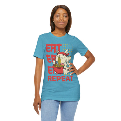 Ramen Cat Tee — "Eat Sleep Repeat" Cute Noodle Lover T-Shirt