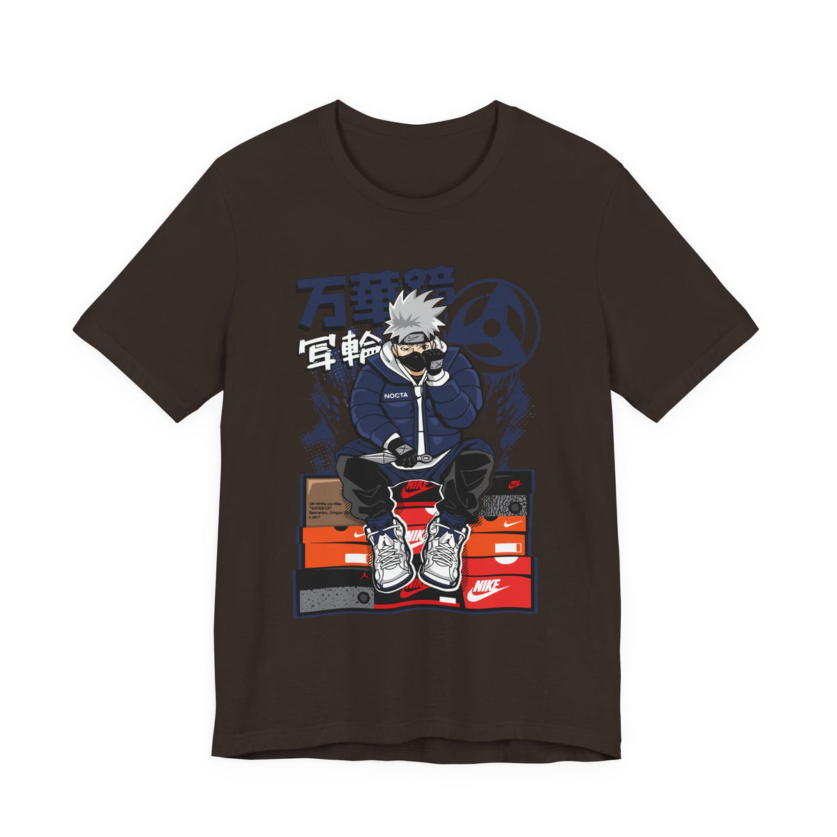 Anime Sneakerhead Tee — Sitting Character on Shoe Boxes with Japanese Text