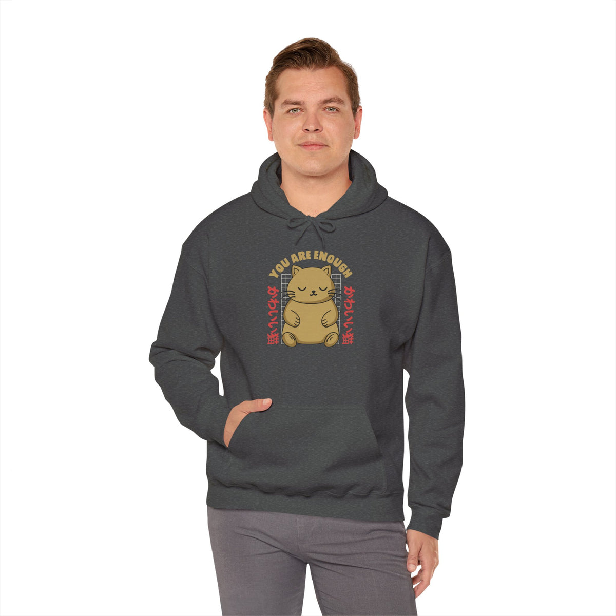 Hoodie — Cute 'You Are Enough' Kawaii Cat Comfort Hoodie