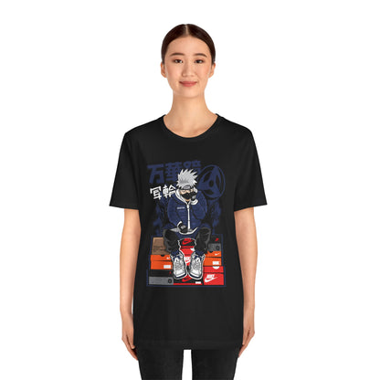 Anime Sneakerhead Tee — Sitting Character on Shoe Boxes with Japanese Text